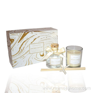Platinum gift box: 100ml round bottle reed diffuser+100g scented candle luxury gift set